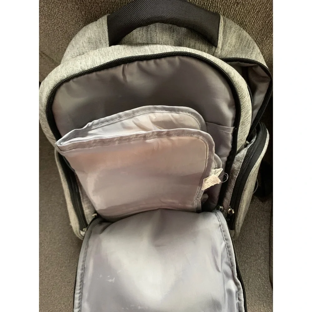 Eddie Bauer First Adventure Diaper Bag Backpack Heather Grey Multi Pocket